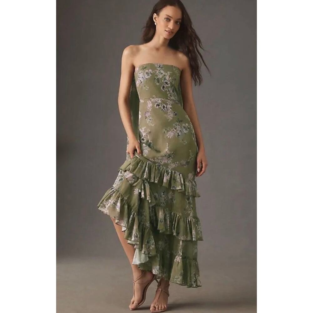 BHLDN Molly Strapless Maxi Dress, Olive Green, NWT, Size 8